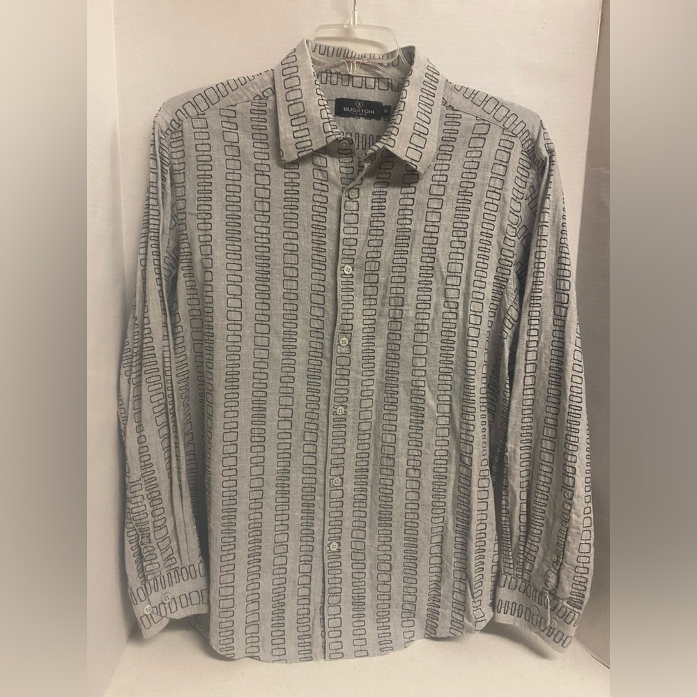 Bugatchi Gray Geometric Men's Shirt XL 100% Cotton